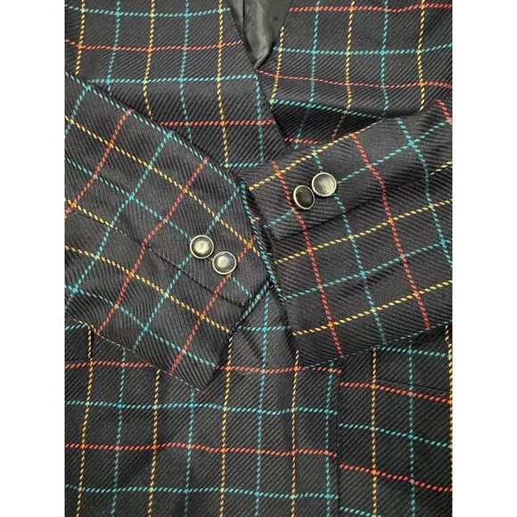 Atrium Collection Womens Plaid Blazer 7/8 Double-Breasted Rayon & Polyester Navy - Picture 5 of 7